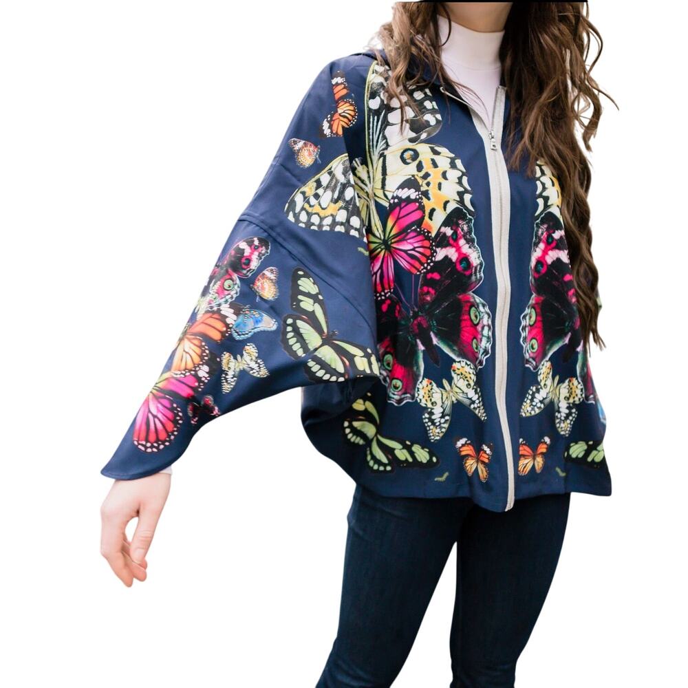 Terez Womens Artsy Butterfly Ripstop Dolman Sleeve Jacket Size XL Whimsical Boho